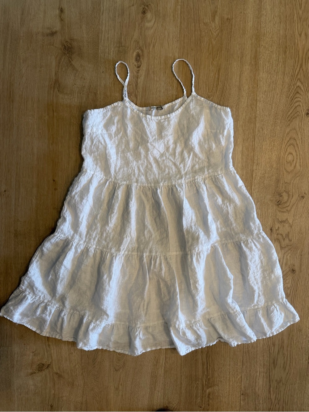 Valentina Naldi Italian Linen Tiered Dress Large Boho Beach Cover-Up White